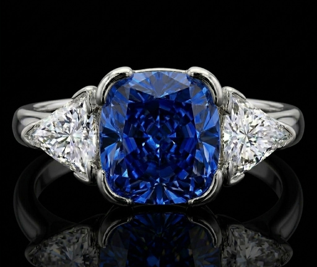 Certified 8.60 Ct Cushion Cut Blue Natural Diamond Ring VVS1 White Gold Finish