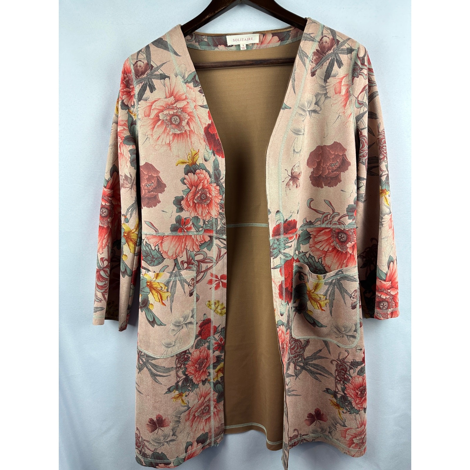 Women’s Anthropology Solitaire Pink Floral Open Duster Kimono Size Sm