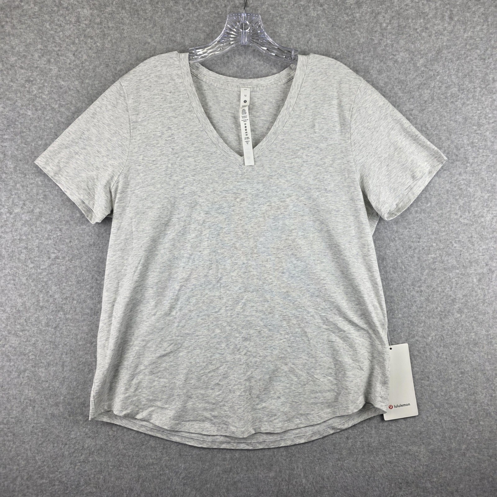 Lululemon Love V-Neck T-Shirt Womens 12 Heather Gray Pima Cotton NWT