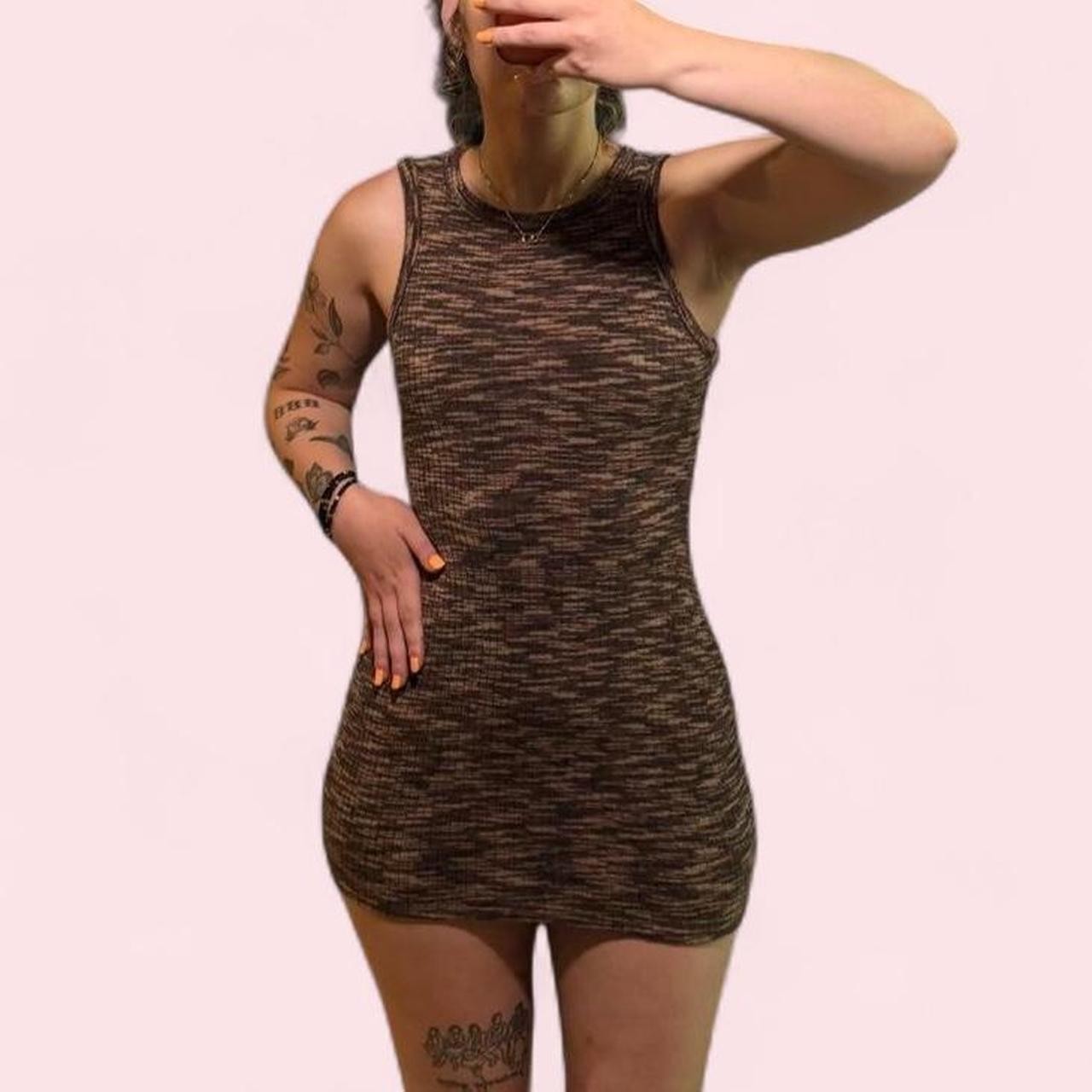 H&M Divided Brown Space-Dye Bodycon Mini Dress XS Sleeveless Knit Tank Dress