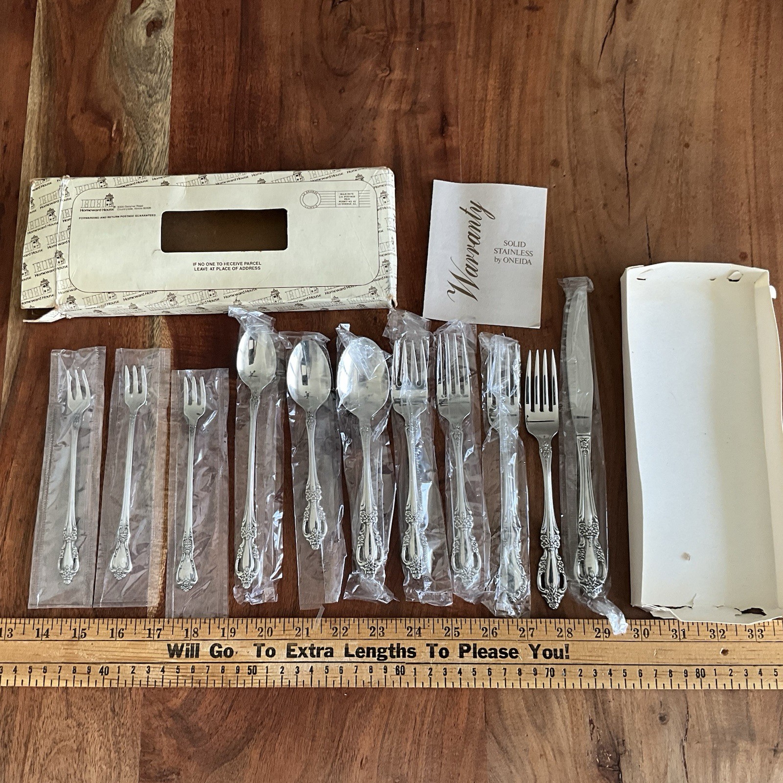 NOS Vintage Oneida Solid Stainless 11 Piece New Unused Set Forks Spoons Knife NOS Vintage Oneida Solid Stainless 11 Piece New Unused Set Forks Spoons Knife