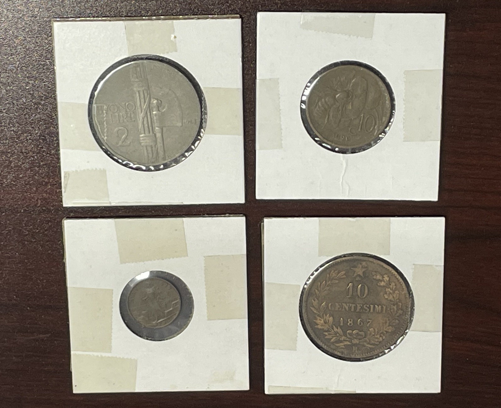 Lot of 4 Vintage Italian Coins ~ 1867,  1917. 1922 & 1923 Italy Antique Currency