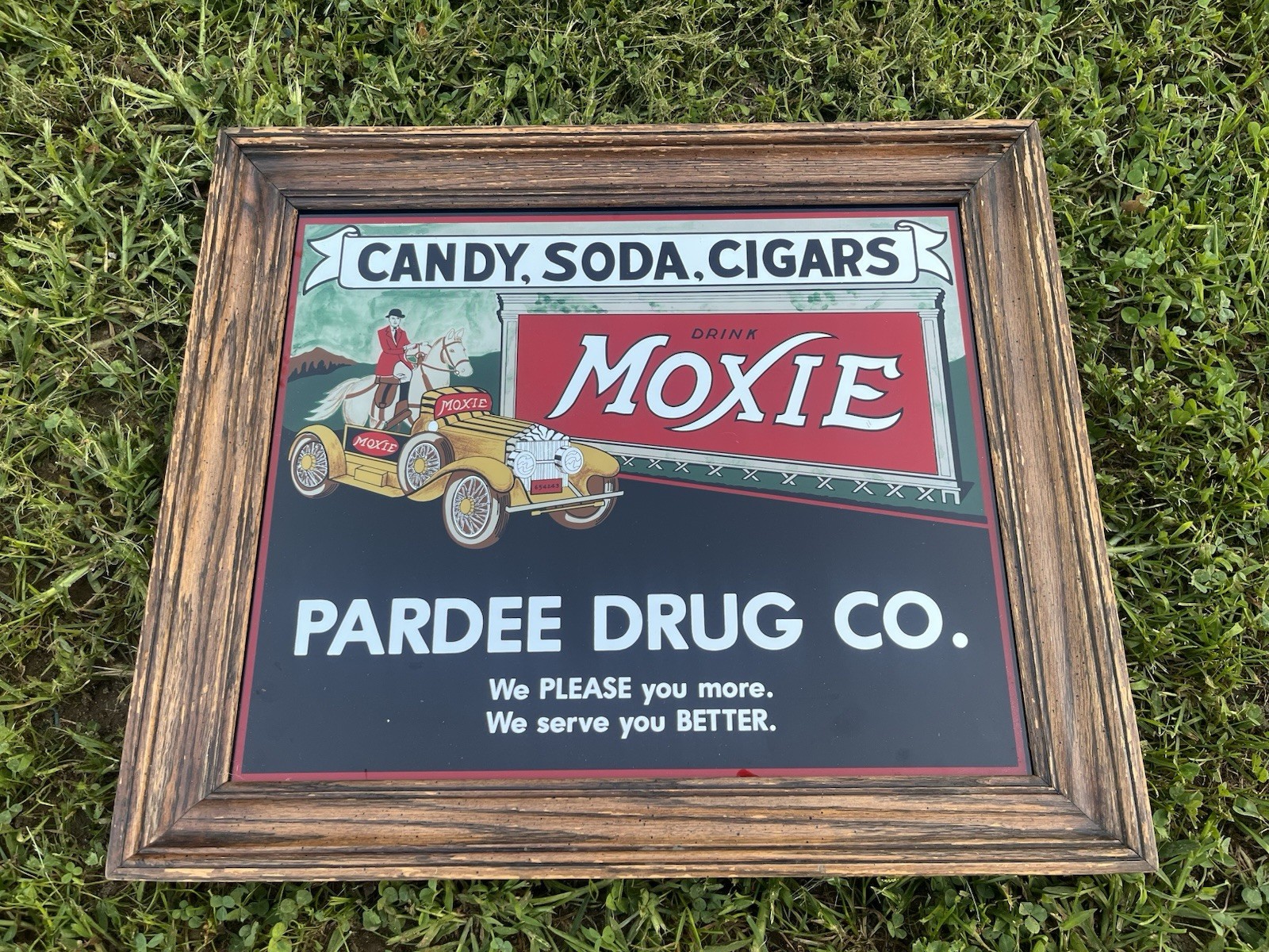 Vintage Moxie Drug Store Mirror Sign Pardee Drug Co Advertising 