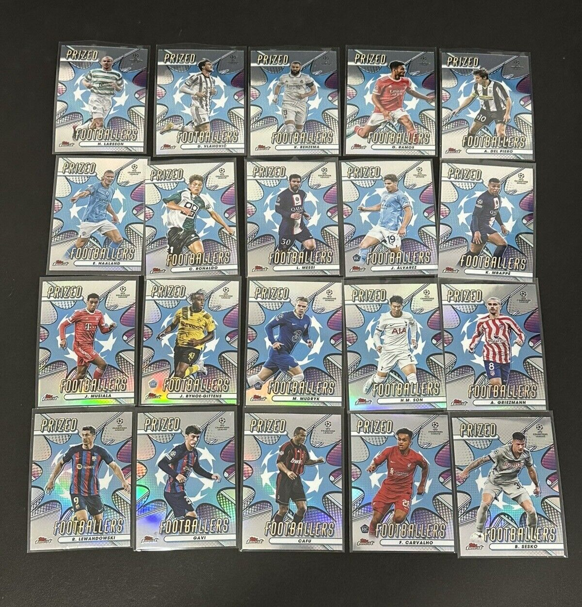 2022-23 Topps Finest Prized Footballers Messi Ronaldo Mbappe Haaland Full Set 20