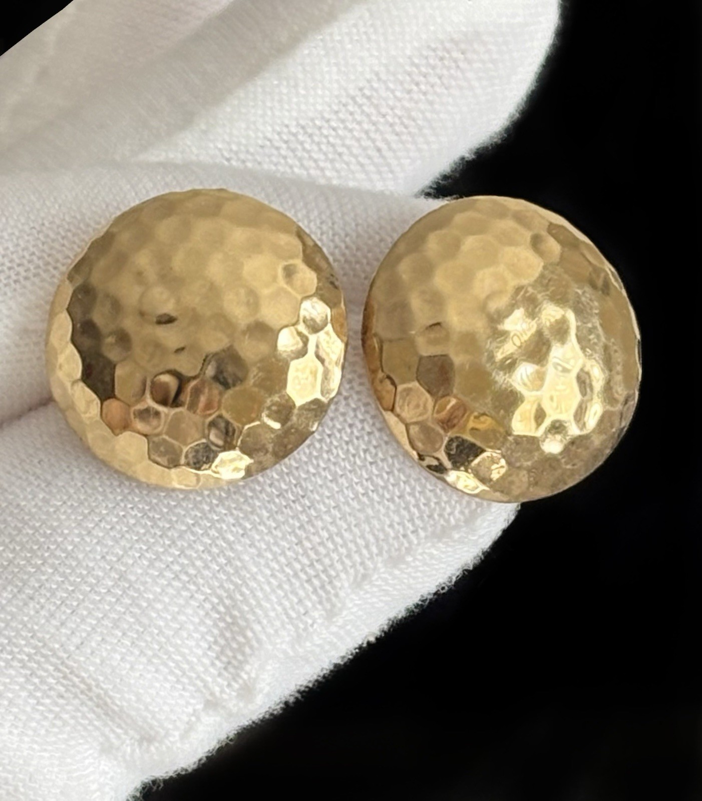 Vintage 14k Yellow Gold Hammered Dome 1/2” Stud Earrings Ladies 1.30g MB