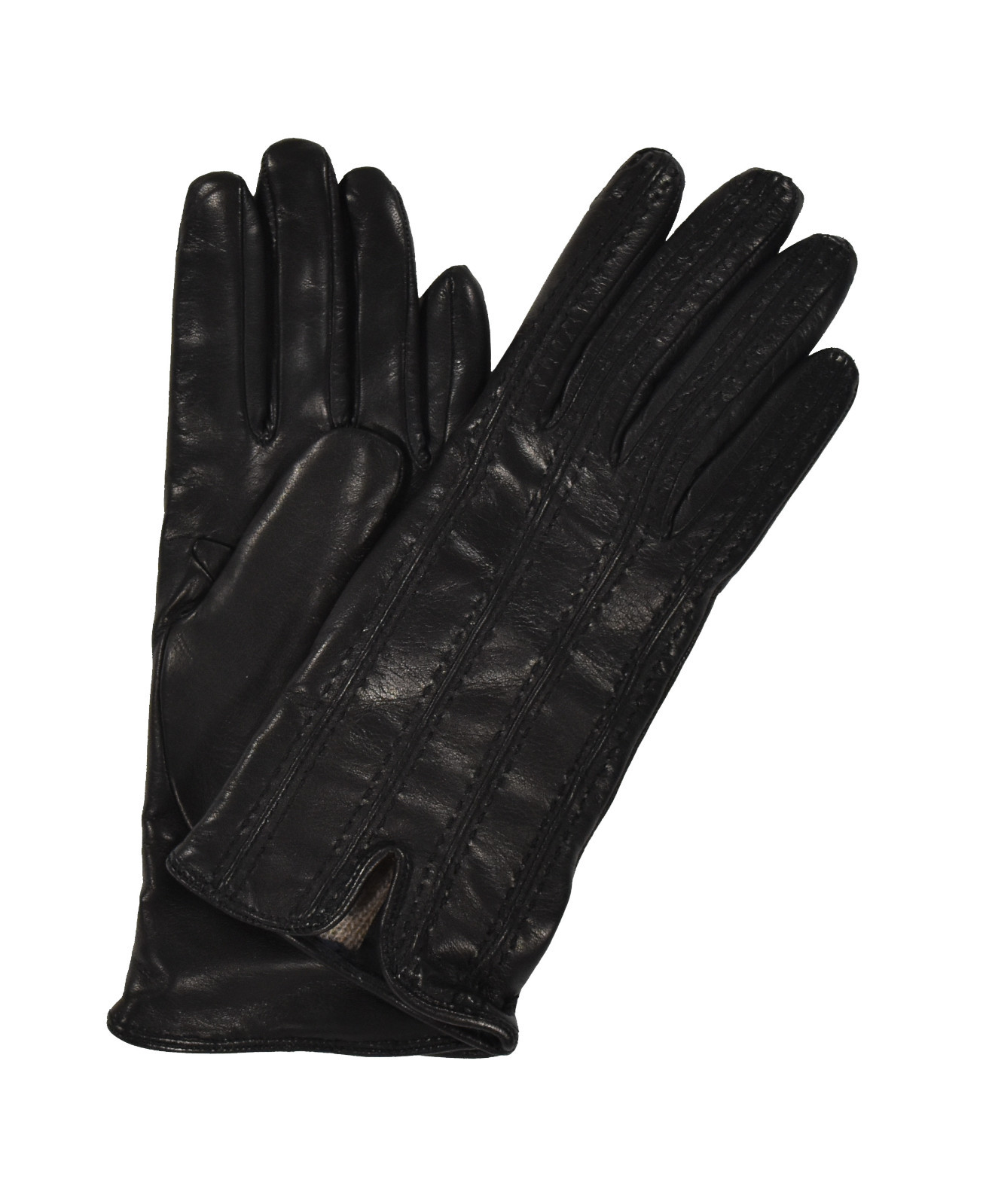 Women\'s Ghurka Black Leather Cashmere Track Stitch Winter Gloves 6.5 New $275