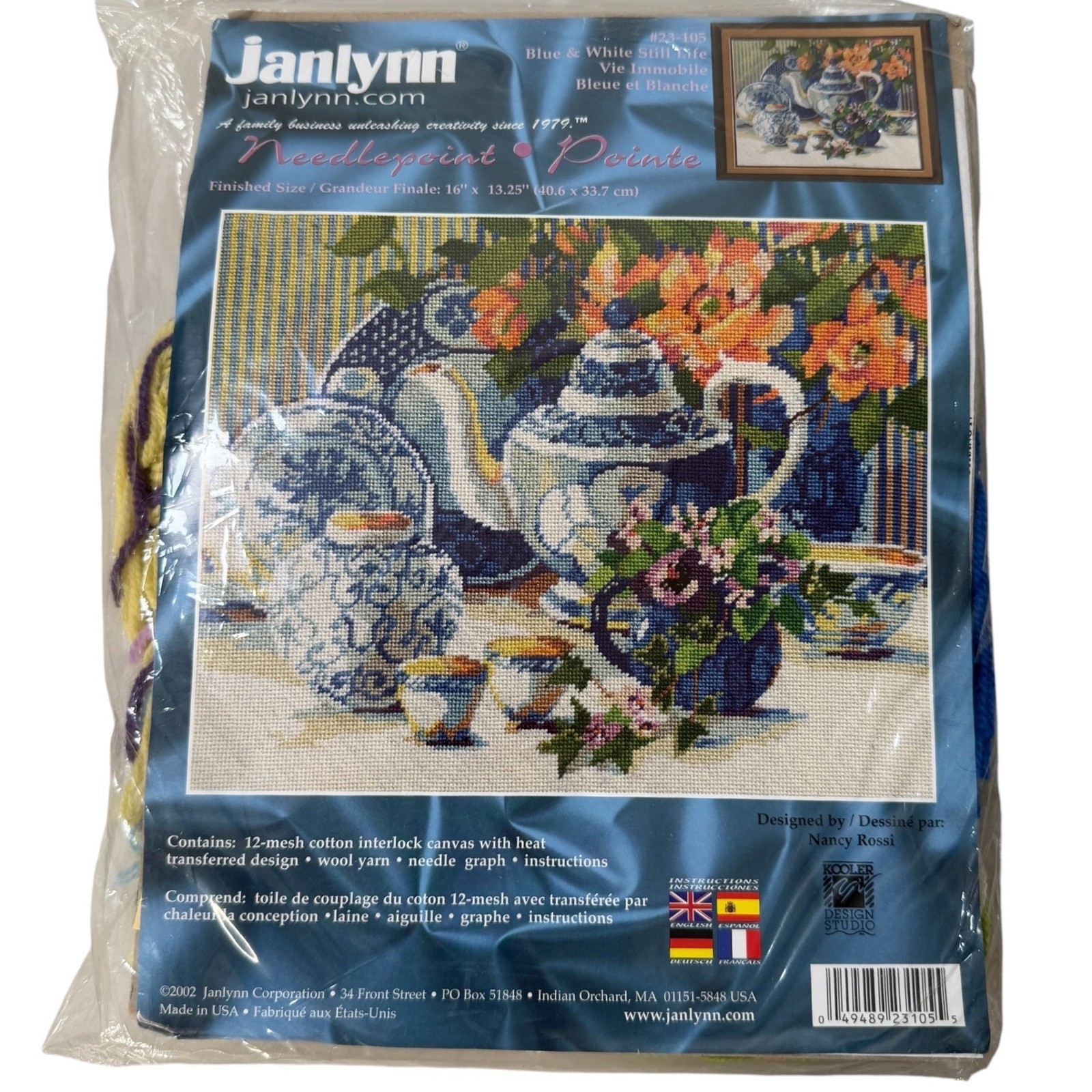 Janlynn Blue & White Still Life Needlepoint Kit 23-105 Nancy Rossi 16x13.25 2002