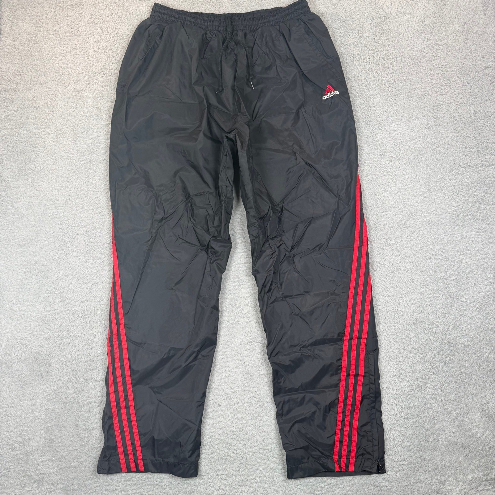 Vintage Adidas Mens Black Red Stripe Mesh Lined Nylon Track Wind Pants XL 90s