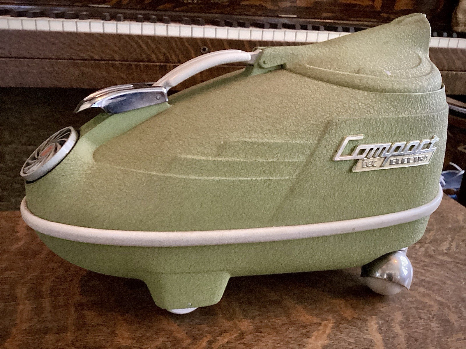 Vintage Compact Electra Cyclonic Vacuum Cleaner Green Atomic Age Attachments