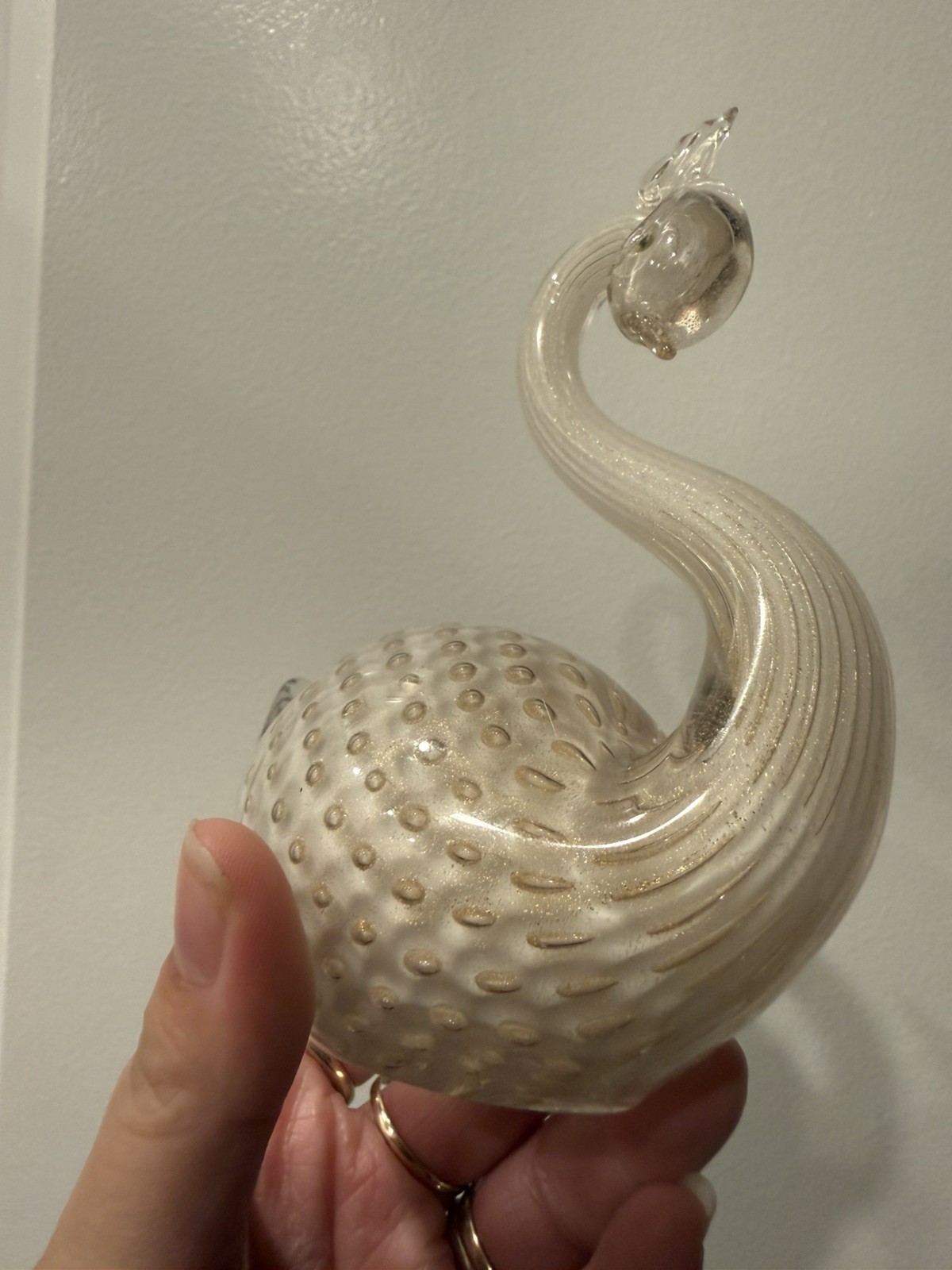 Murano Alfredo Barbini Glass Swan clear Gold Bullicante Bubbles Vintage Murano Alfredo Barbini Glass Swan clear Gold Bullicante Bubbles Vintage