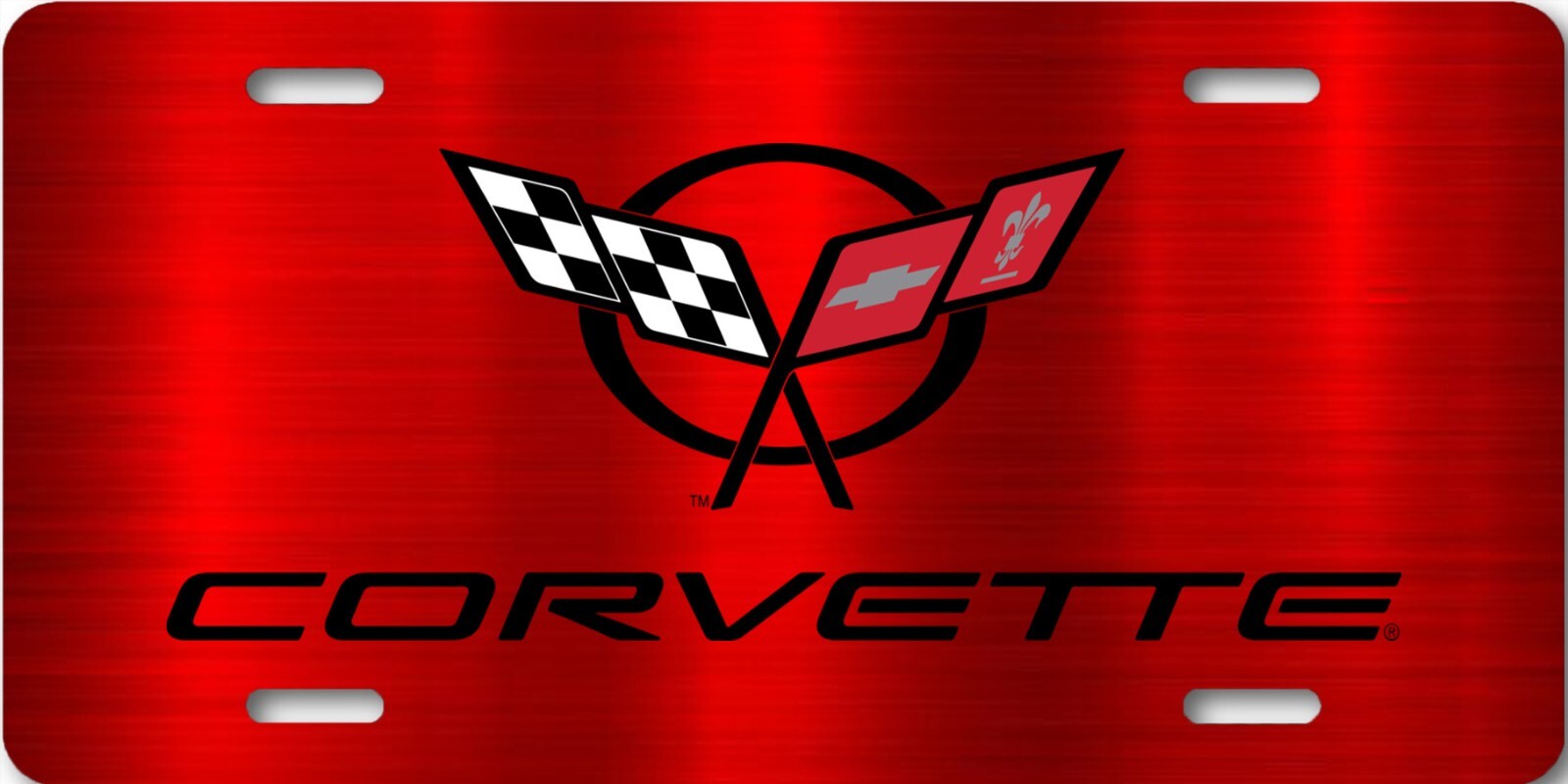 Corvette Logo on red on Metal FLAT License Plate 12\
