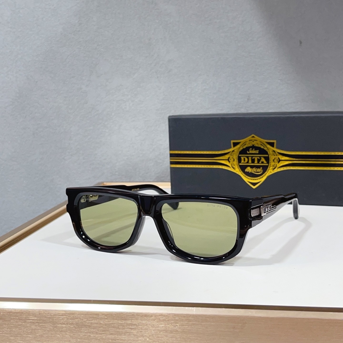 DITA PRIDM DTS753 Black Square Green Lens Sunglasses 57-16-137 Unisex