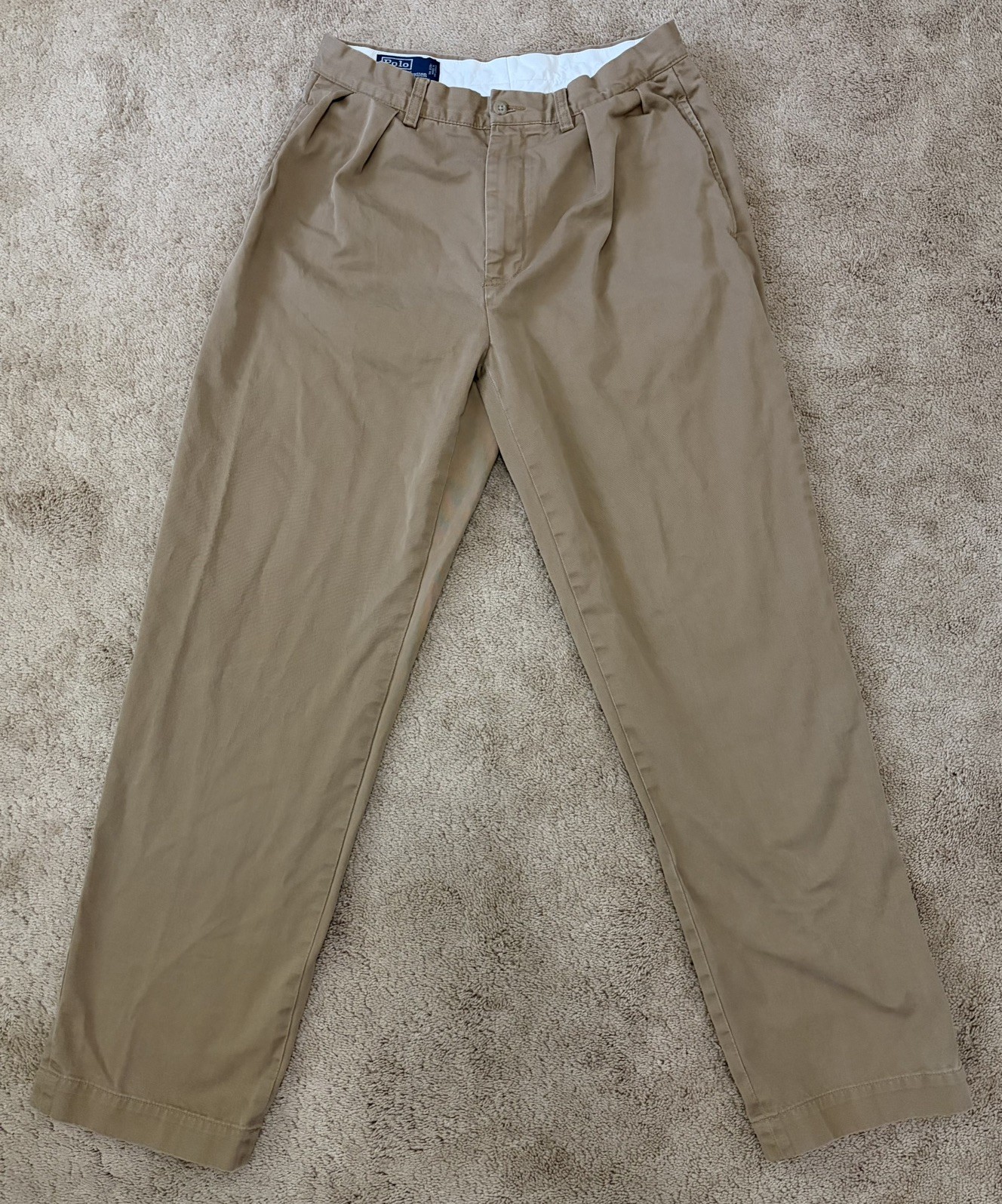 Vtg Polo Ralph Lauren Mens 32x32 Tan Khaki 100% Cotton Pleated Chino Andrew Pant Vtg Polo Ralph Lauren Mens 32x32 Tan Khaki 100% Cotton Pleated Chino Andrew Pant