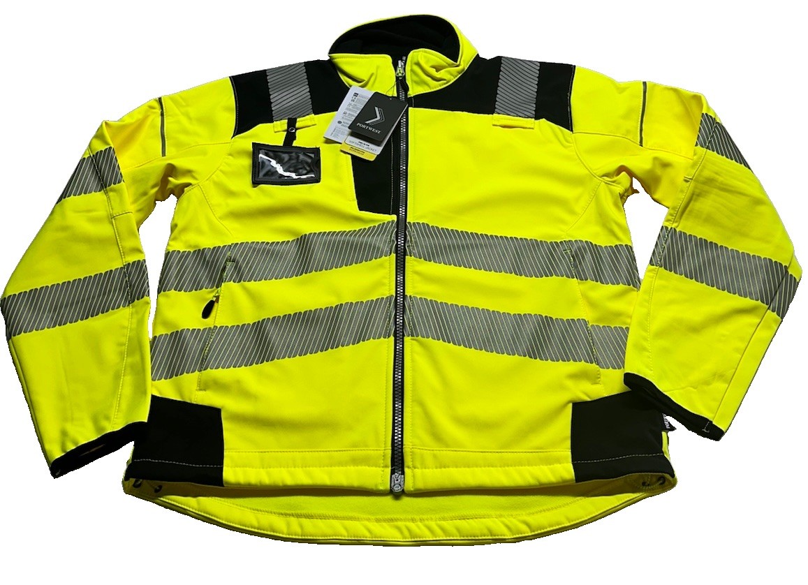 PORTWEST PW3 HI ViS Softshell Jacket Waterproof Windproof Safety Work Coat T402 PORTWEST PW3 HI ViS Softshell Jacket Waterproof Windproof Safety Work Coat T402