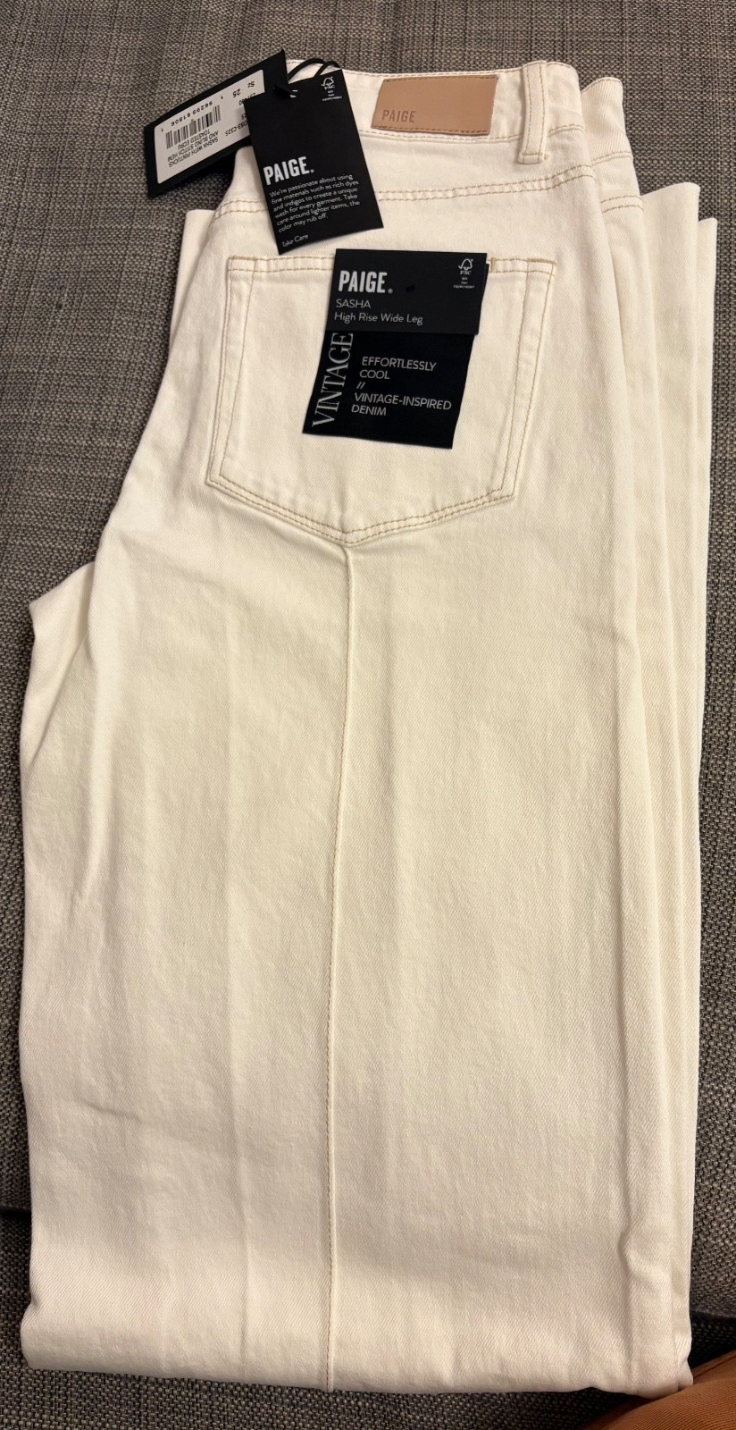  PAIGE high rise wide leg off white cotton jeans SASHA, size 25, new with tags