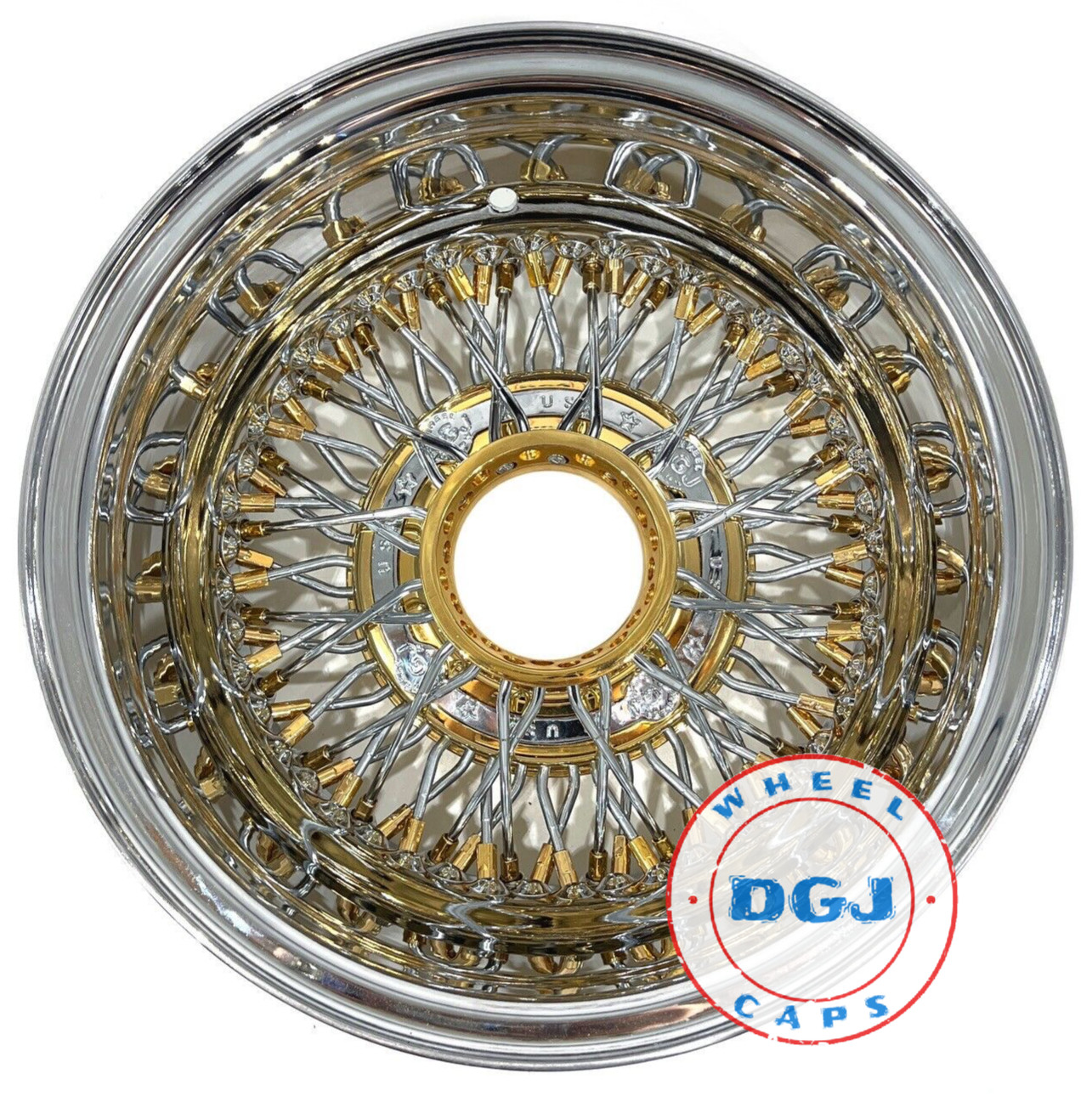 *DGJ WHEEL 13x7 Rev 72 CL Gold Nip+Hub Lowrider Wire Wheels&Gold Superswept KO*