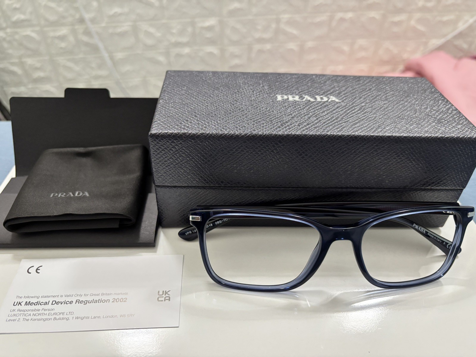 PRADA PR 14WV 08Q1O1 Blue Crystal Demo Lens 56 mm Men's Eyeglasses PRADA PR 14WV 08Q1O1 Blue Crystal Demo Lens 56 mm Men's Eyeglasses
