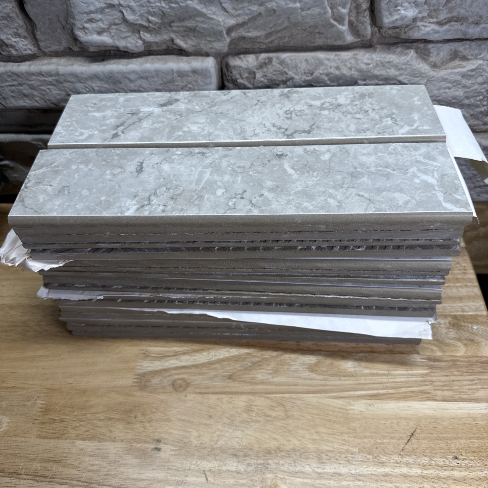 Marina Grey Bullnose 3-in X 12-in Polished Porcelain Marble Look Tile(Lot Of 34) Marina Grey Bullnose 3-in X 12-in Polished Porcelain Marble Look Tile(Lot Of 34)