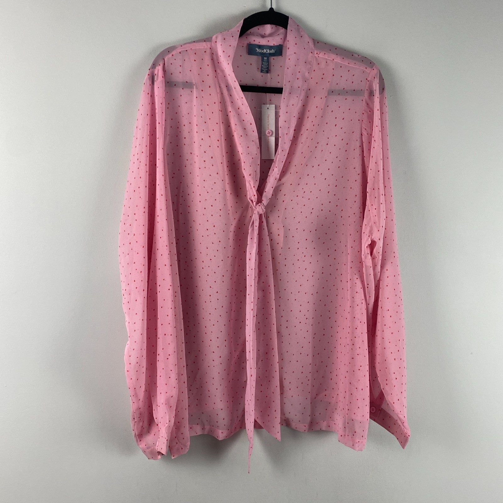 Modcloth Belle of the Bow Blouse Size 3X Pink Heart Print Blouse Popover