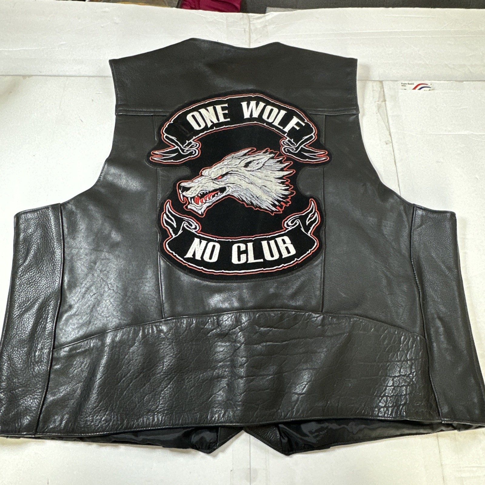 Divine Motorcycle Leather Vest LONE WOLF Embroidered Mens Black Sz- 56 Divine Motorcycle Leather Vest LONE WOLF Embroidered Mens Black Sz- 56