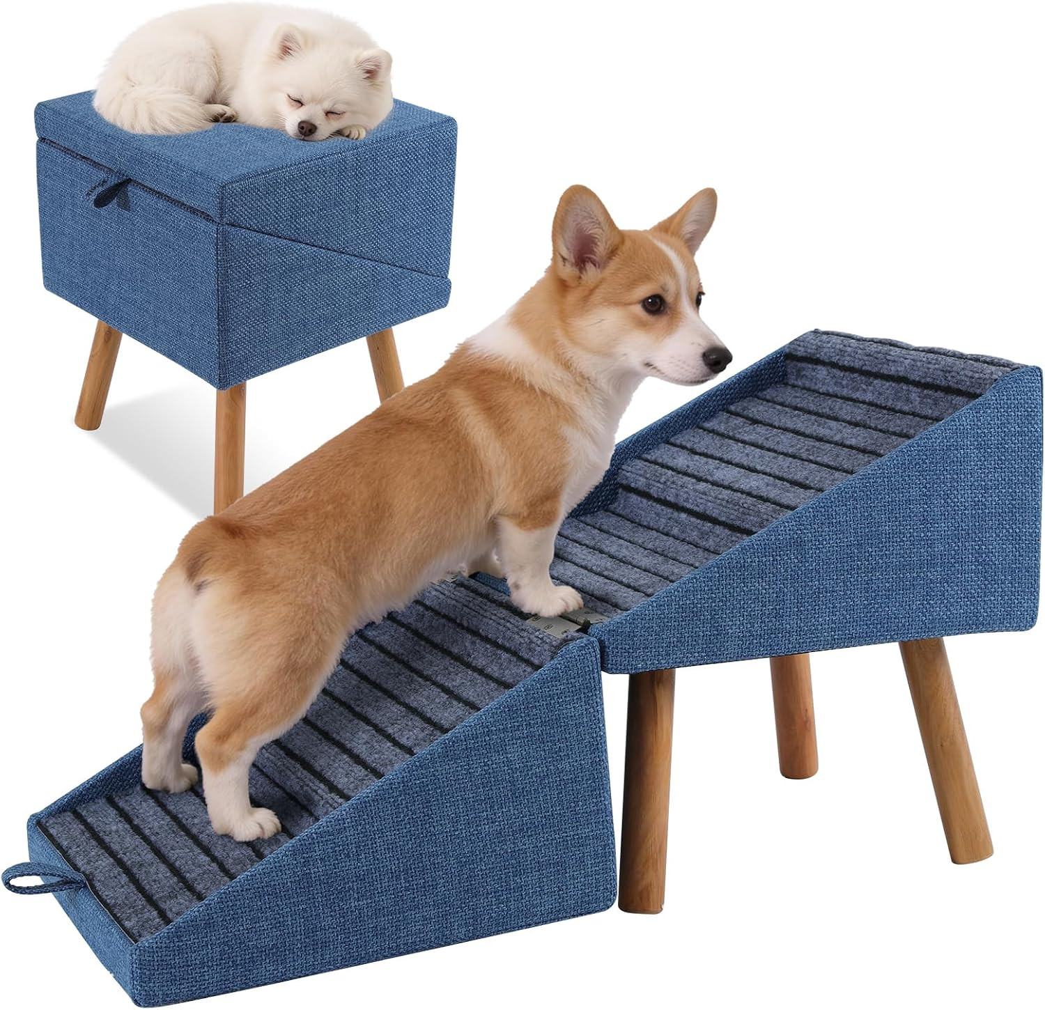 Dog Stairs for Small Dogs, 2-In-1 Dog Safety Ramp and Ottoman, 17.13\