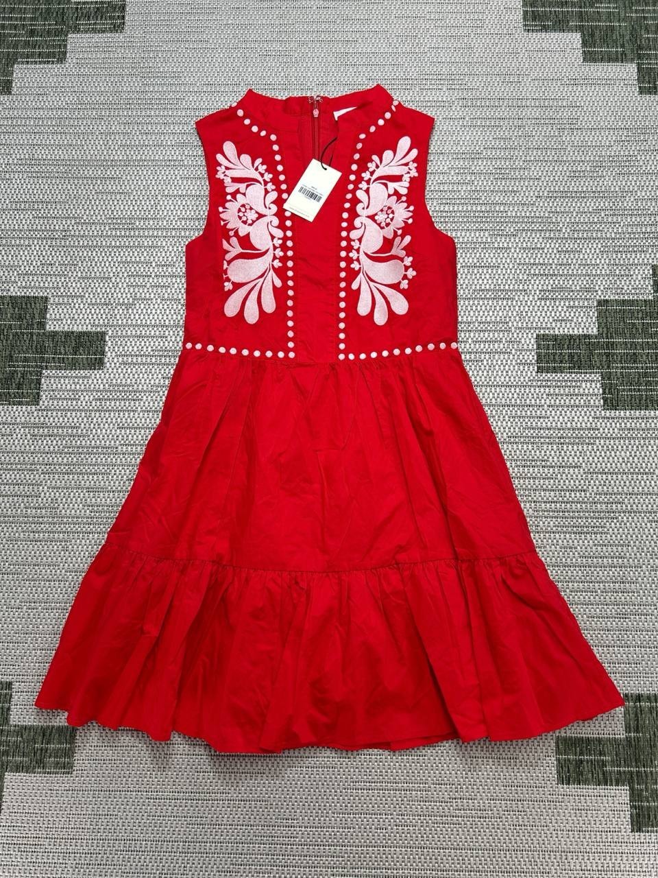 Avara Dress Womens Xs Red Pink Floral Cotton Blouson New 