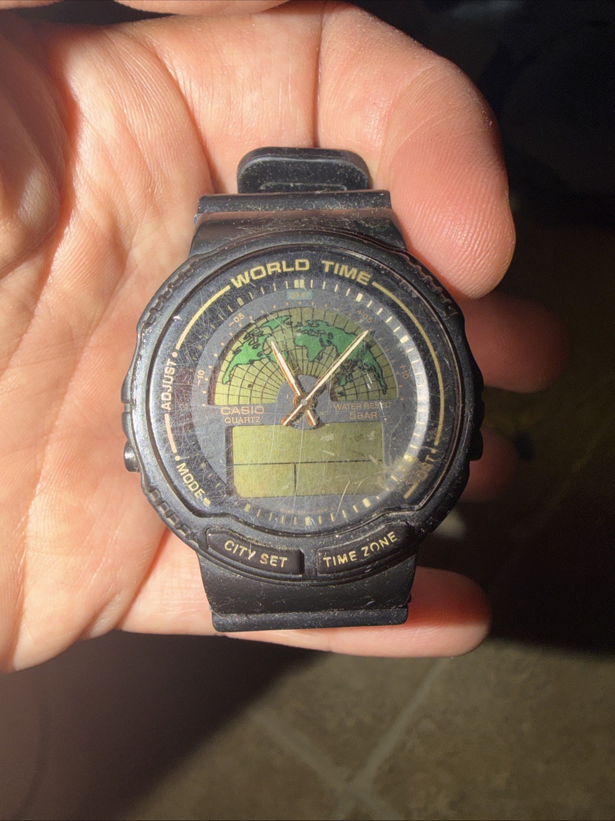 Casio World Time AW-21U Module 387 World Map Ana-Digi Vintage Resin Quartz Watch