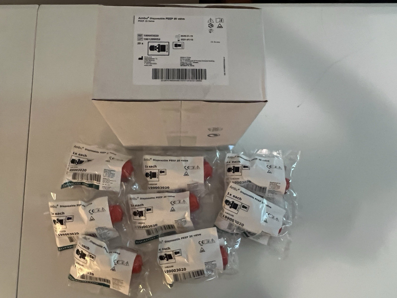 199003020 - AMBU - DISPOSABLE PEEP 20 VALVE - SEALED - NEW Sealed Box Of 20 & 8