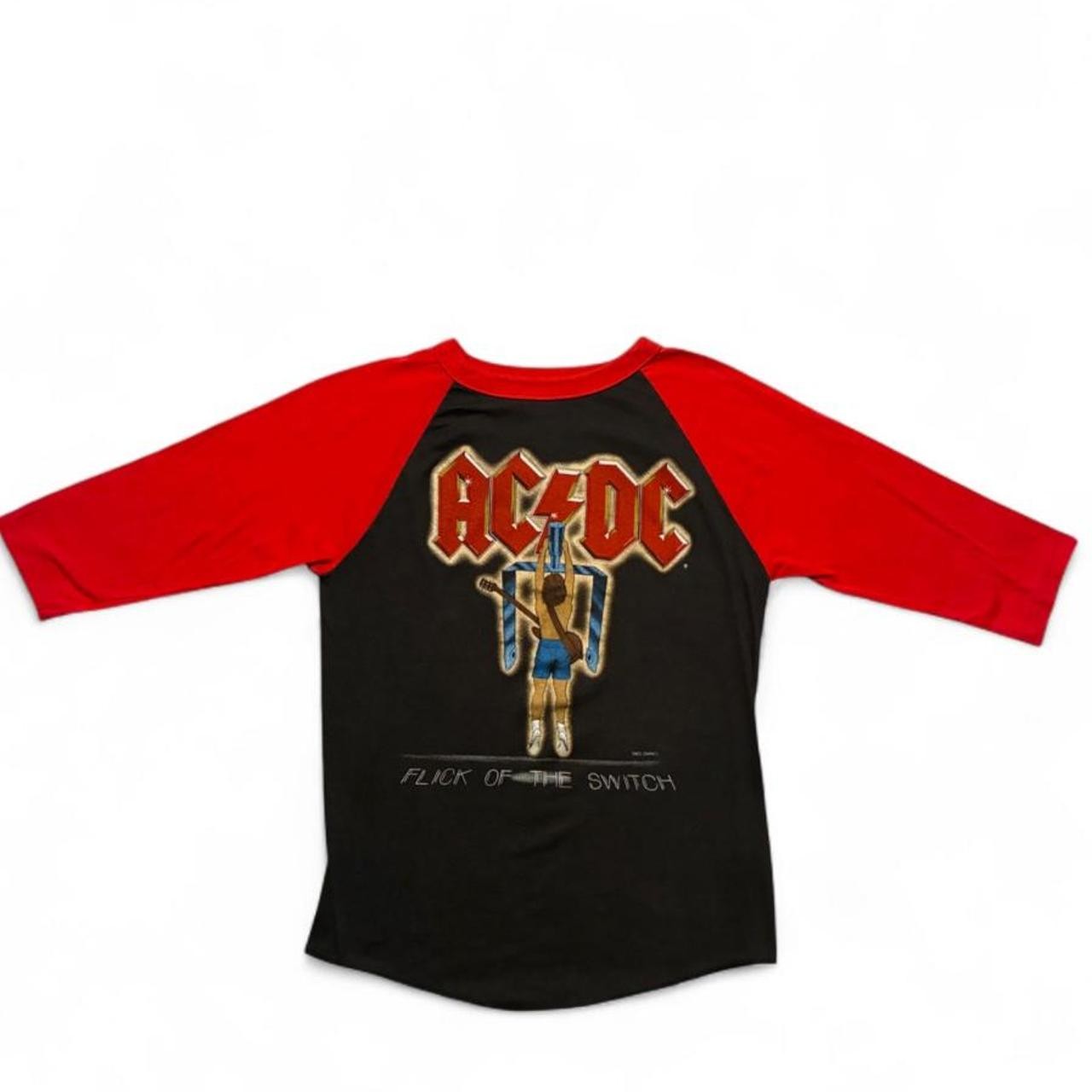 Vintage 1983 AC/DC Flick Of The Switch Tour Raglan T Shirt Red 3/4 Sleeve 80s