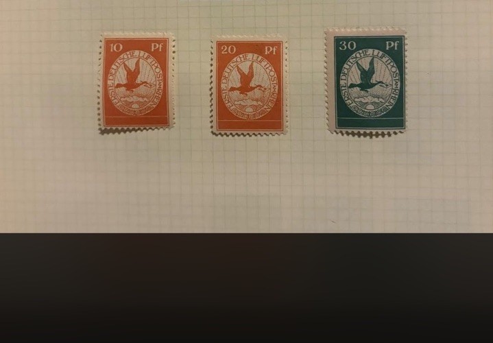 1912 German stamps Mi:DR I - III full set Airmail Pigeon MLH CV.$230