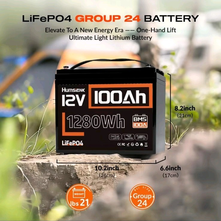 Humsienk 12V 100Ah LiFePO4 Battery 1280Wh 100A BMS 12Volt 100Ah, Home RV Camping