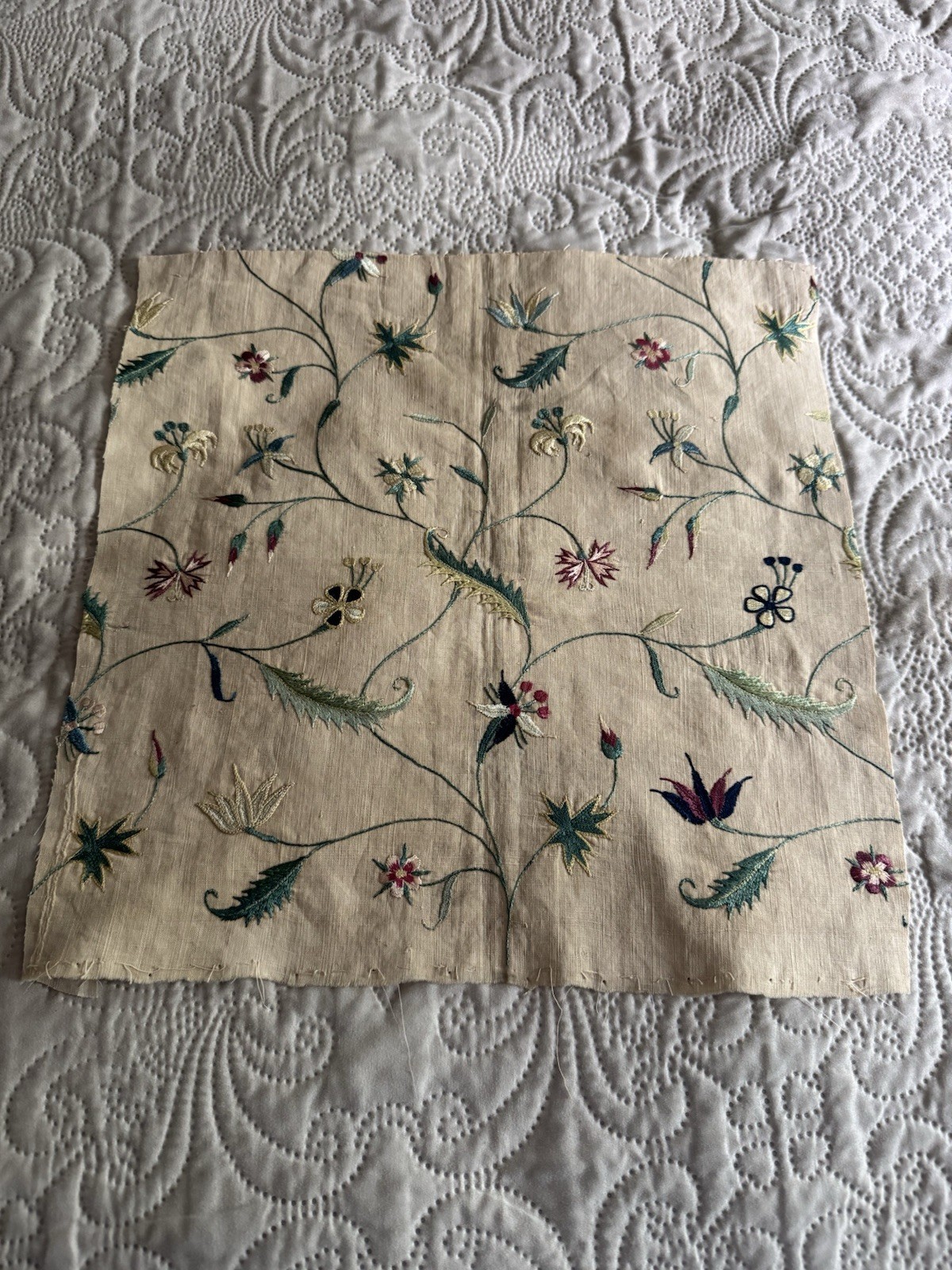 18thC Antique  C1750 Spitalfields Silk Embroidered Fragment