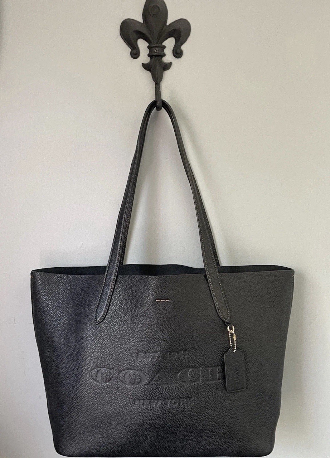 COACH Cameron Tote Shoulder Bag Black Pebble Leather Embossed Logo/ Lightweight