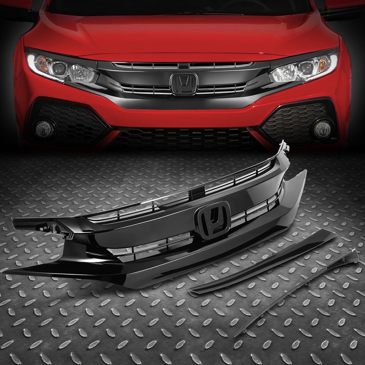 For 16-21 Honda Civic Coupe/Sedan/Hatchback Glossy OE Style Front Bumper Grille For 16-21 Honda Civic Coupe/Sedan/Hatchback Glossy OE Style Front Bumper Grille