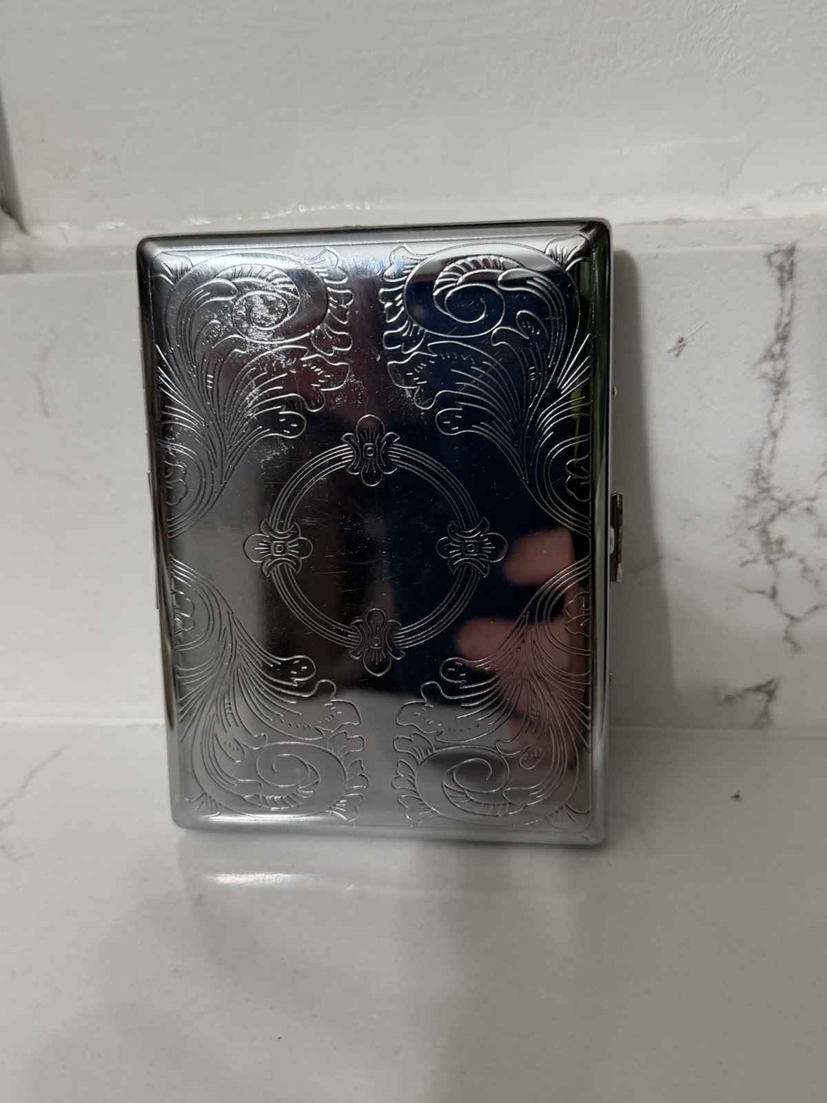Vintage Polished Silver Victorian Style Etched Ornate Cigarette Case