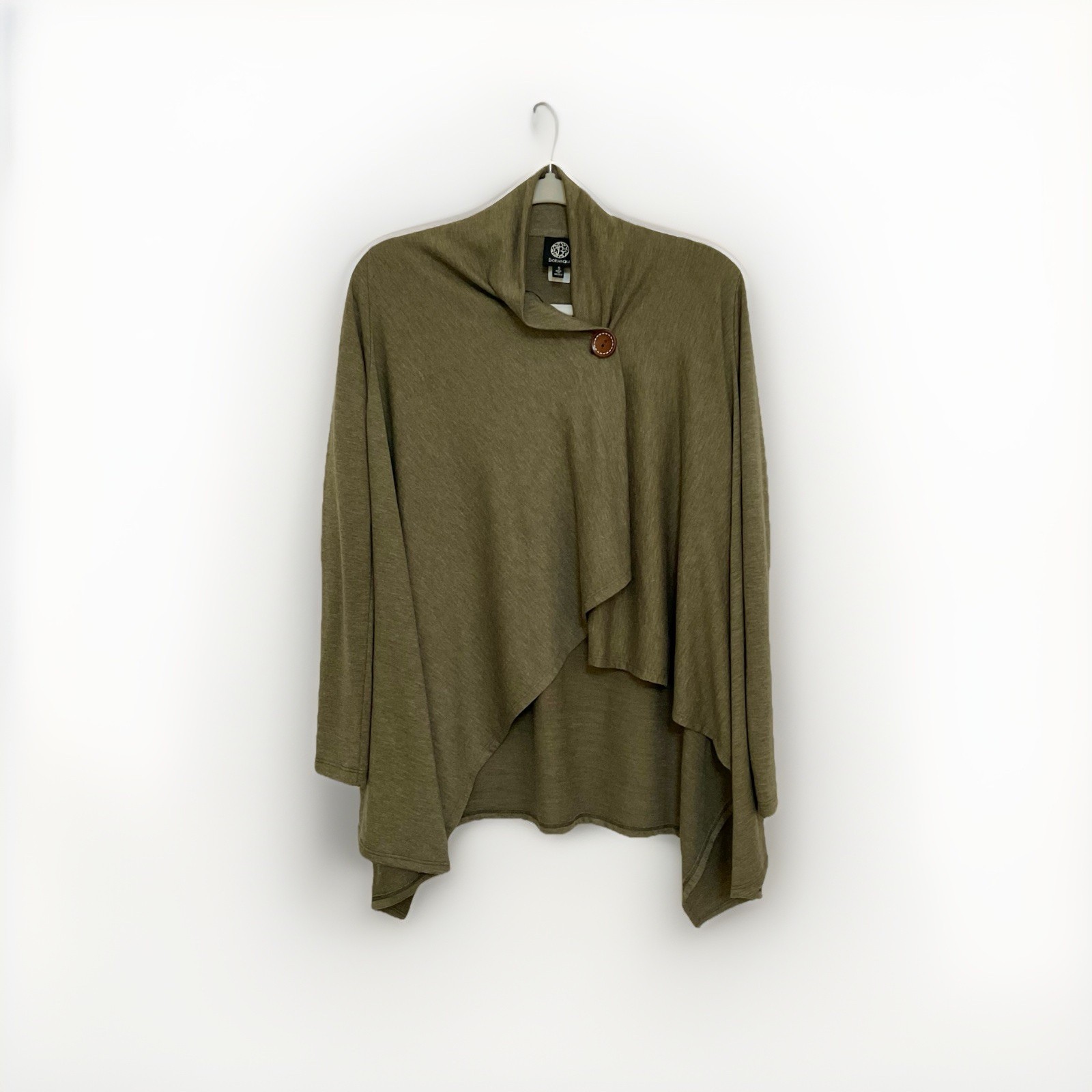 Bobeau One Button Fly Away Cardigan Assymetrical  Wrap Small Soft Green