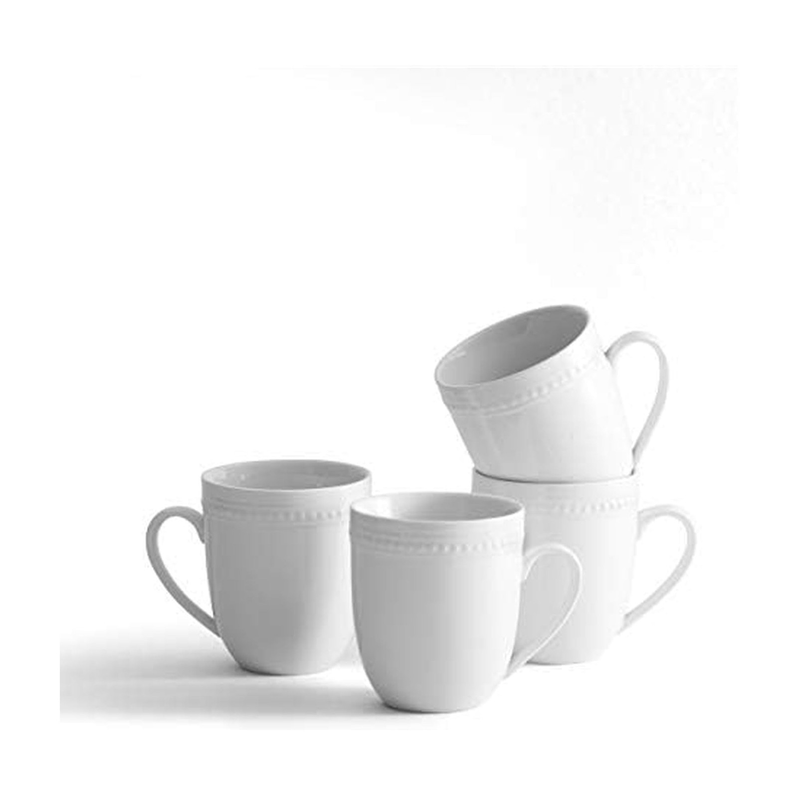 Everyday White Beaded Set of 4 Mugs, 14 oz
