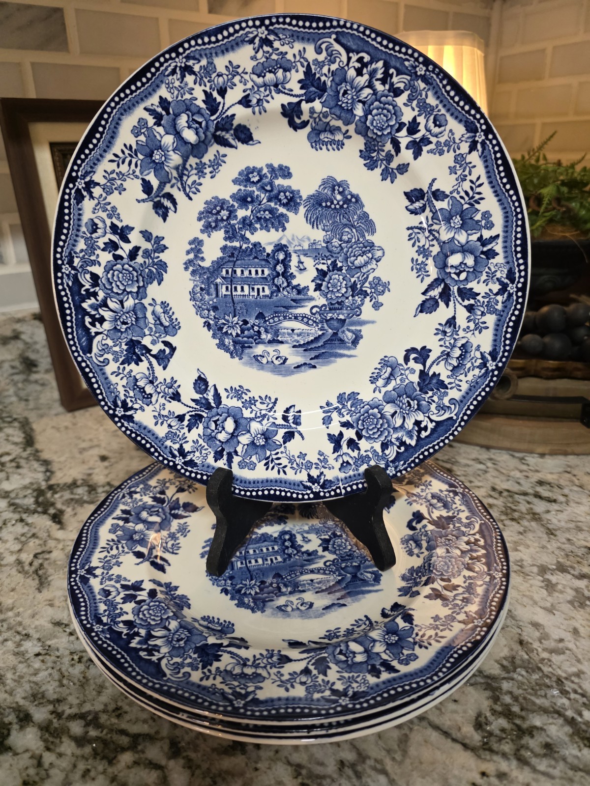 Vintage Alfred Meakin Tonquin Dinner Plates Set of 4 Blue Transferware England