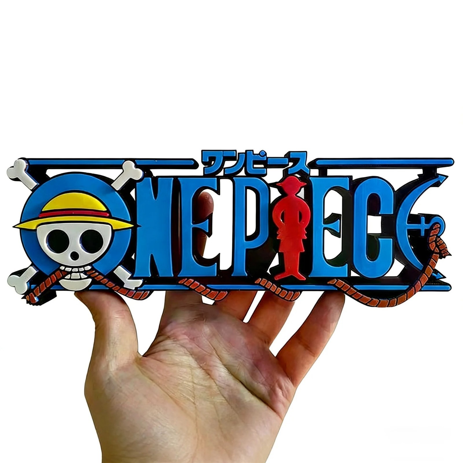 One Piece Straw Hat Skull Logo 3D Printed Standing Sign Anime Desk Decor Display