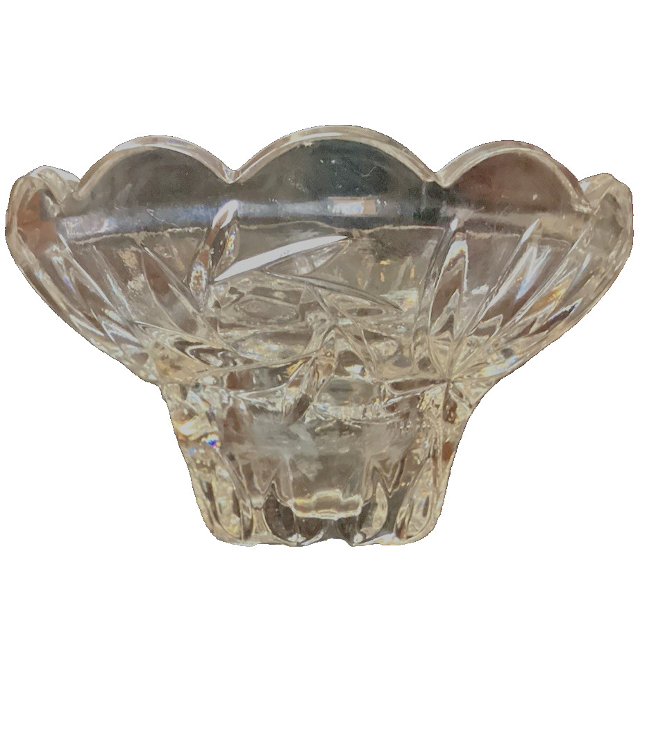 Vintage Pair Of Clear Glass Flower Candle Holders Heavy