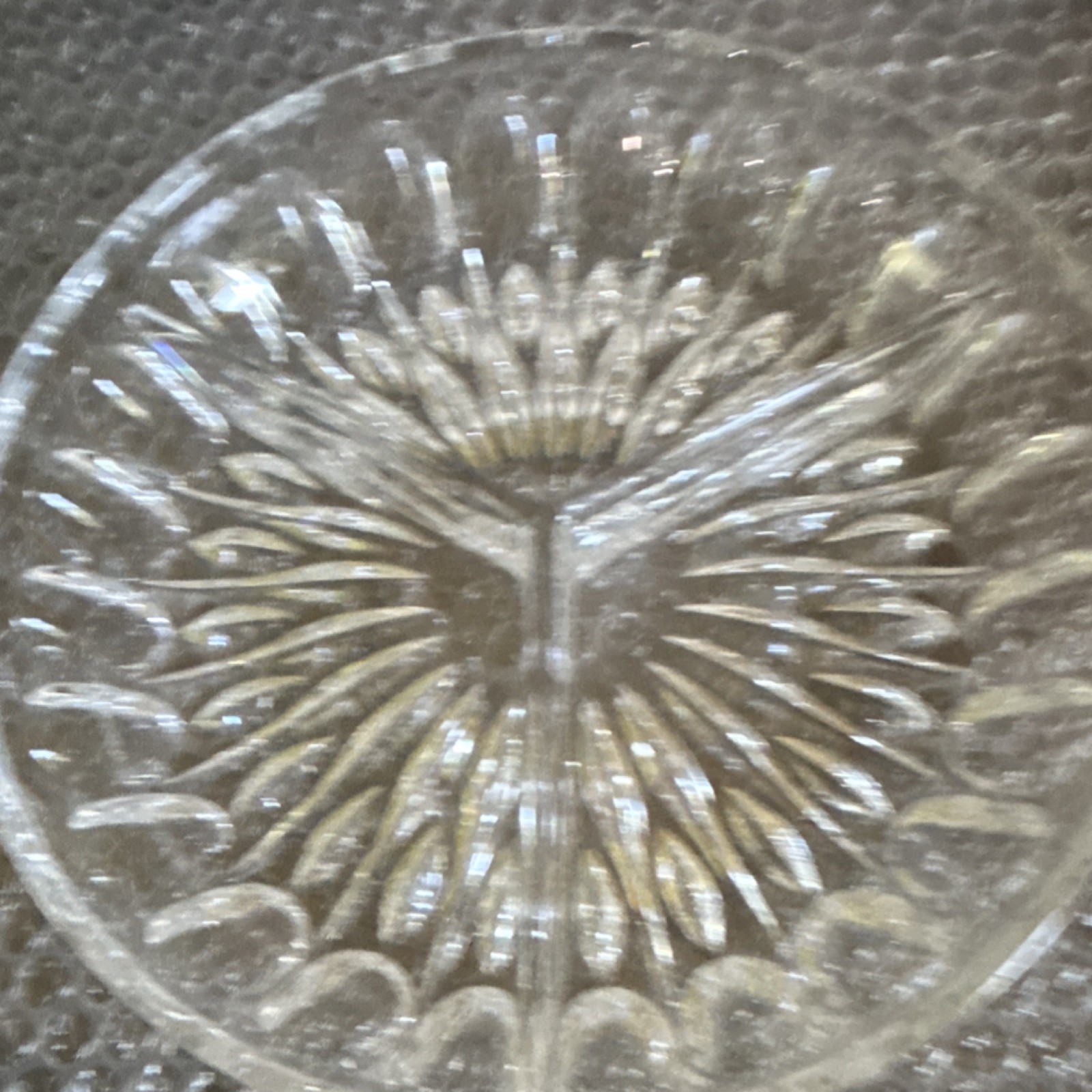 Unmarked Clear Pressed Glass Round Bowl with Starburst Pattern Base