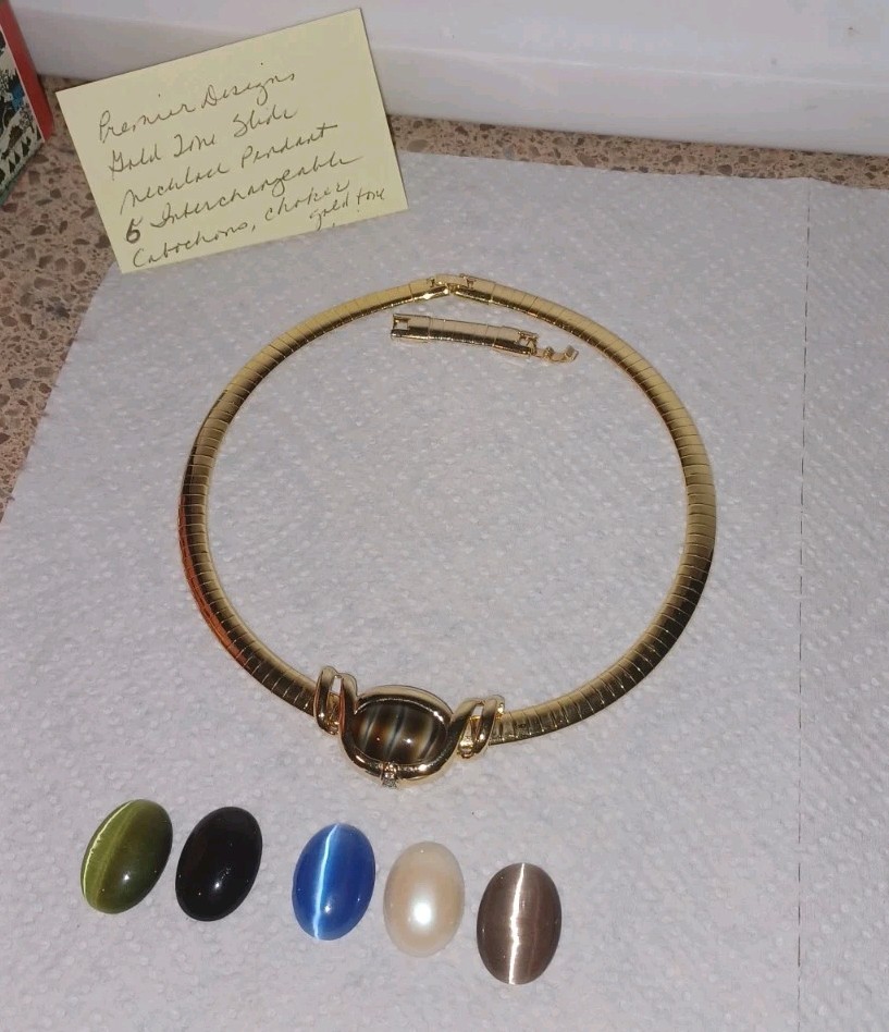 Vtg Premier Designs Gold Tone Slide Necklace W/ 6 Interchangeable Stone Pendants Vtg Premier Designs Gold Tone Slide Necklace W/ 6 Interchangeable Stone Pendants