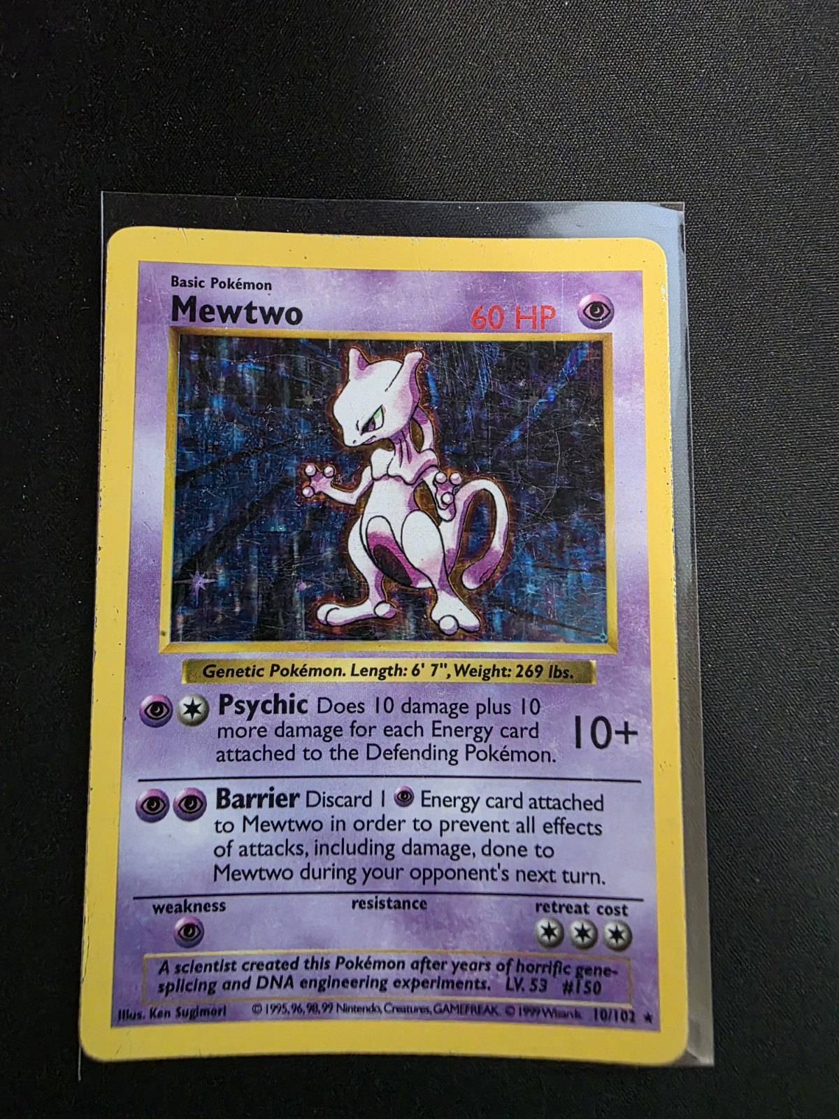 1999 Pokemon Base Set Mewtwo 10/102 Holo Shadowless HP WOTC