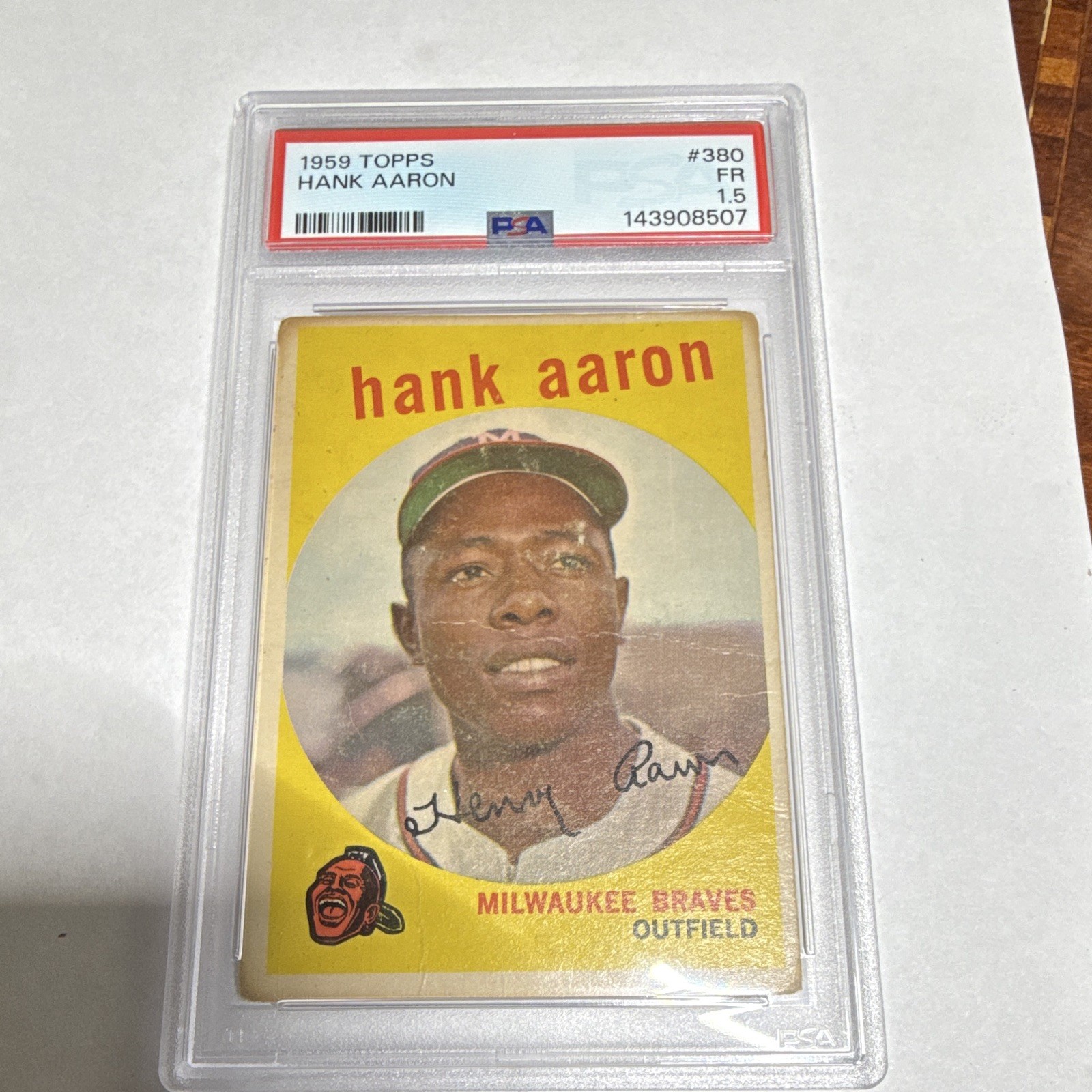 Topps 1959 Hank Aaron Milwaukee Braves Baseball Card #380 Auto PSA 143908507 Topps 1959 Hank Aaron Milwaukee Braves Baseball Card #380 Auto PSA 143908507