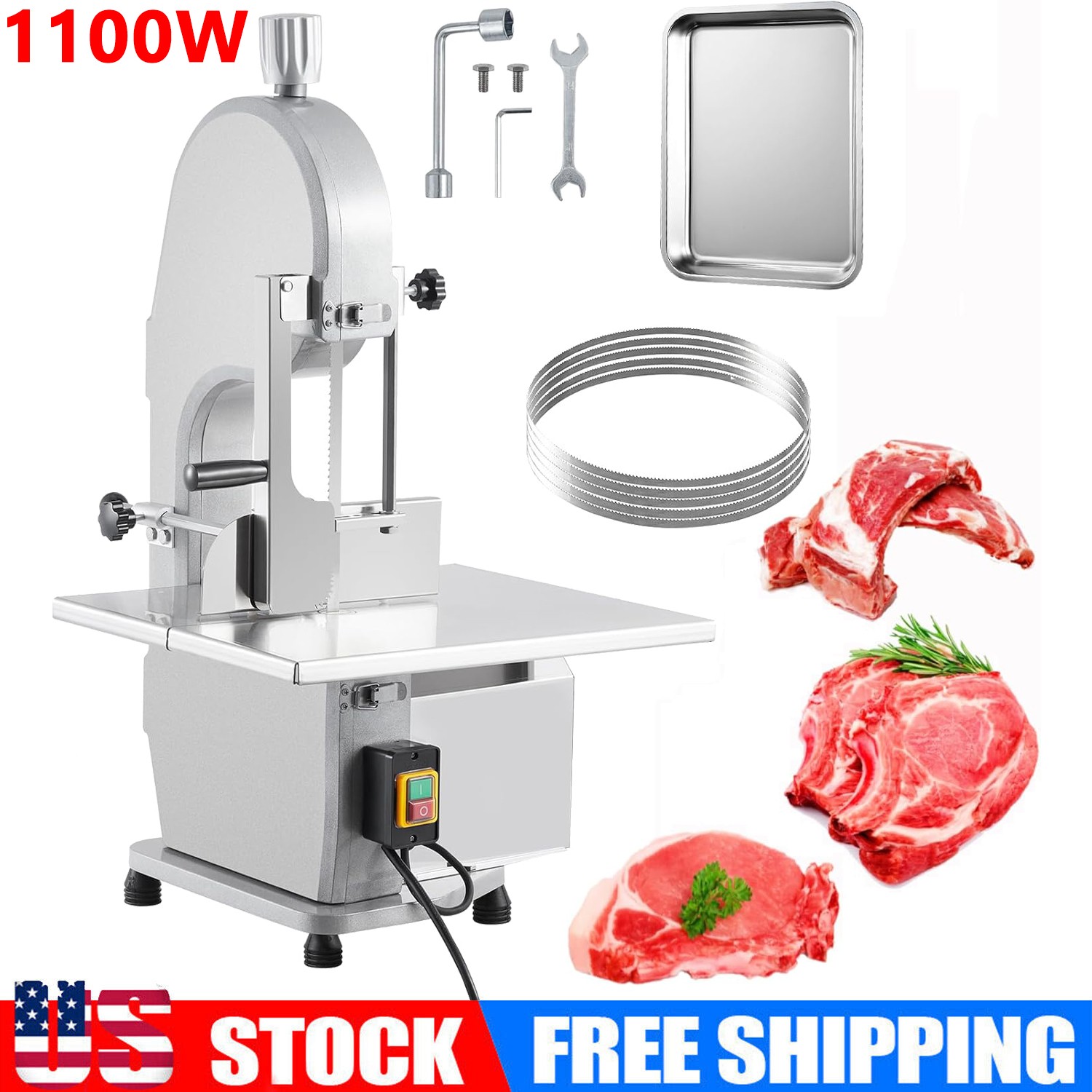 1100W Commercial Electric Meat Bandsaw Bone Sawing Machine Frozen Cutter Saw US