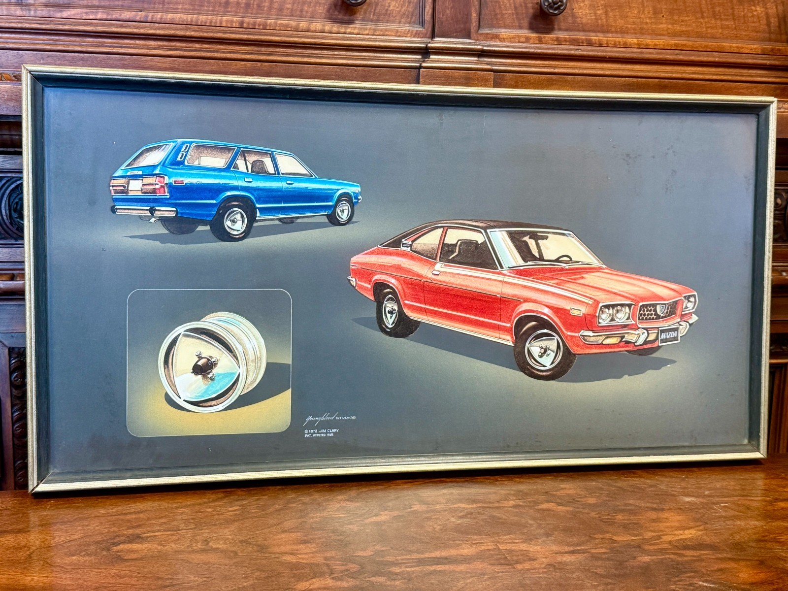 Rare 1973 ORIGINAL ART Wheel Concept Drawing/Mixed Media MAZDA RX3 One of a Kind