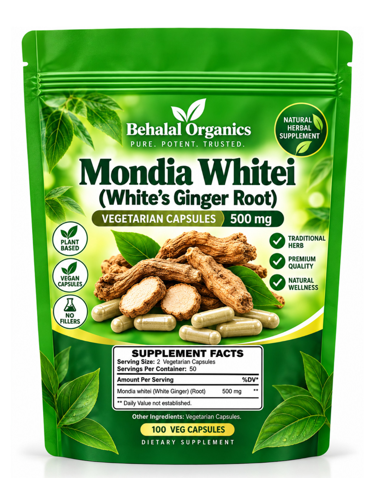 Mondia Whitei Capsules 500mg 100 Count Quick Release African Herbal Supplement