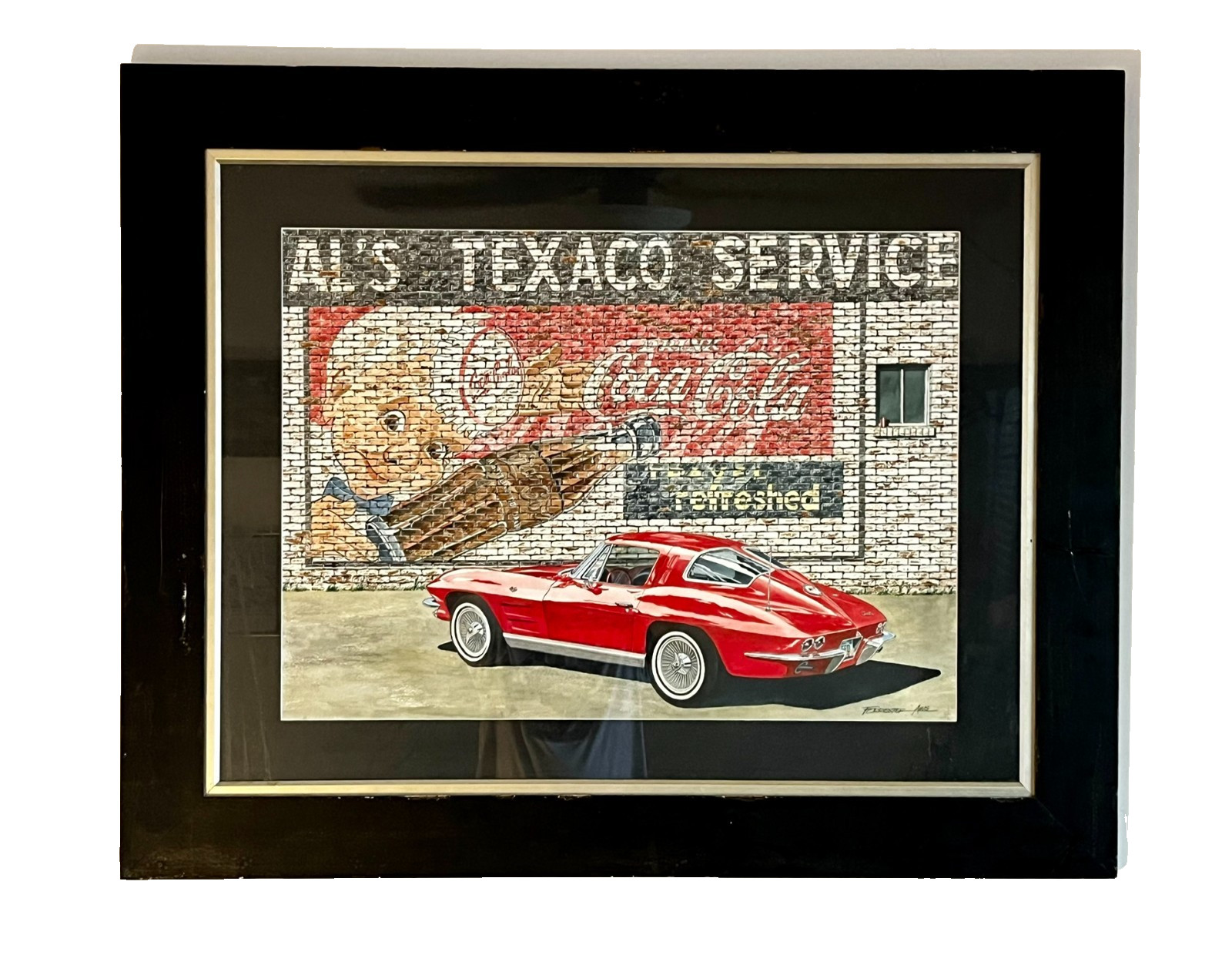 Dana Forrester Original Artwork- 1963 Red Corvette against Coca Cola Brick Mural Dana Forrester Original Artwork- 1963 Red Corvette against Coca Cola Brick Mural