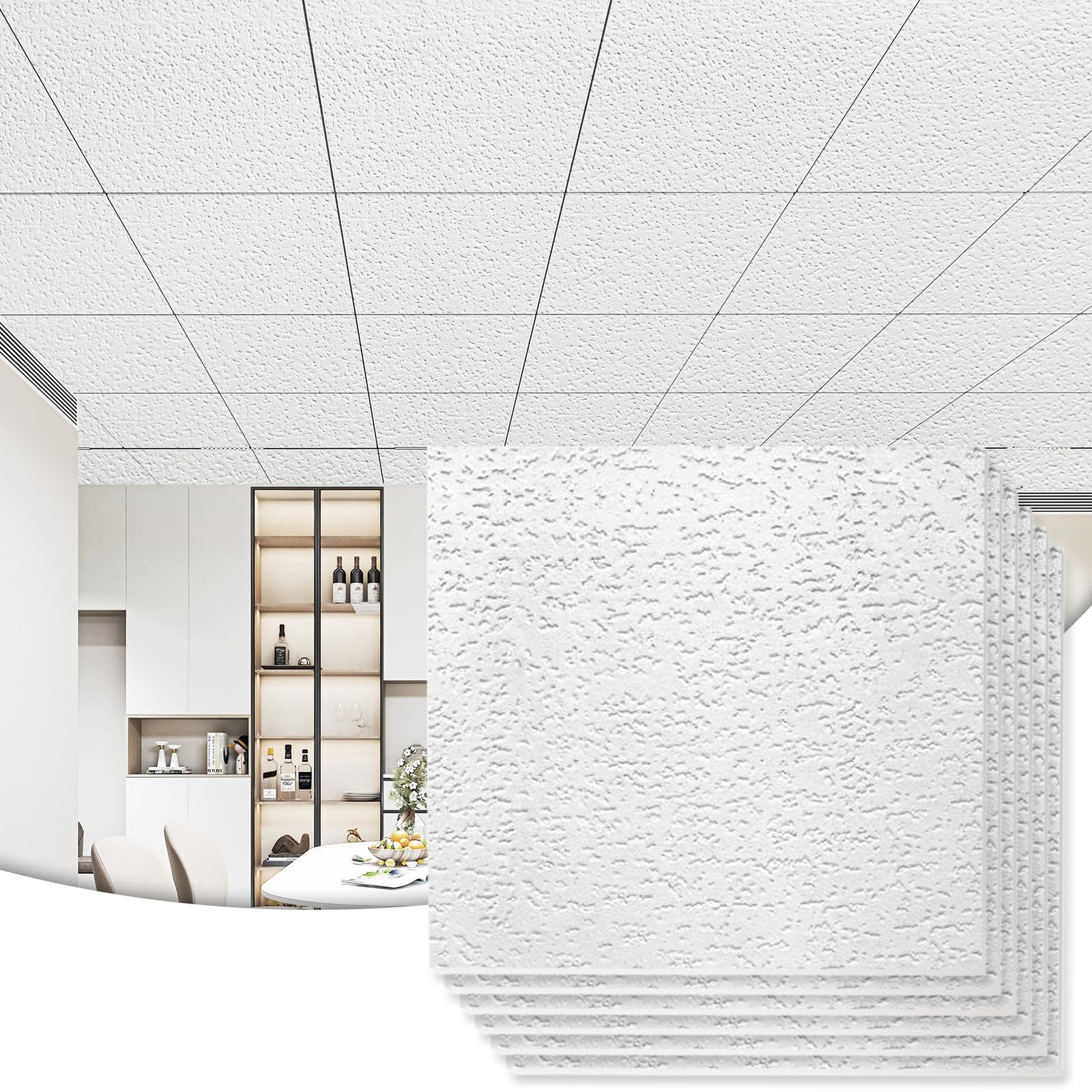 Art3d 12-Pack Stucco Texture Drop Ceiling Tiles White