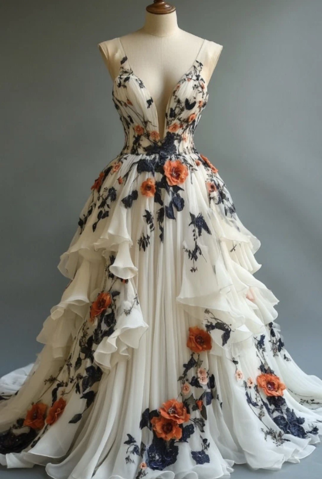 Vinatge Champagne Wedding Dresses V Neck with Florals Tiered A Line Bridal Gowns Vinatge Champagne Wedding Dresses V Neck with Florals Tiered A Line Bridal Gowns